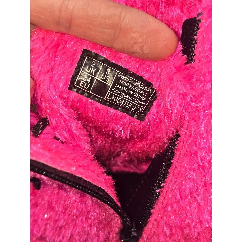 New Dr. Martens Junior 1460 Pascal Tinsel Fur Pink Lace Up Boots Kids Size 3